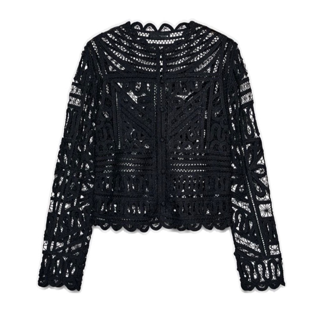 Zara Black Lace Long Sleeved Blouse Cardigan Size S NWT